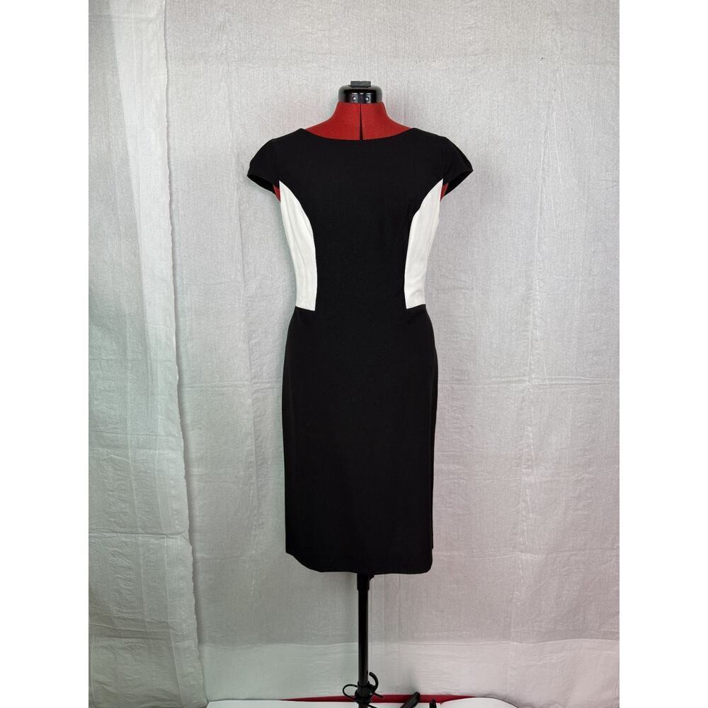 BLACK LABEL BY EVAN PICONE BLACK W/WHITE TRIM SLEEVELESS SHEATH SIZE 8 C167